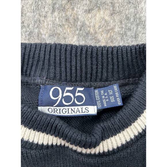 955 Originals Sweater Mens XLT Blue Long‎ Sleeve Crew Neck Chest Zip Pullover - Picture 2 of 14
